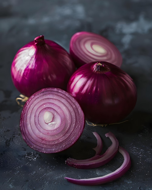 Des tranches d'oignon rouge frais Thème du design alimentaire