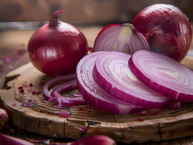 Photo des tranches d'oignon rouge frais thème du design alimentaire