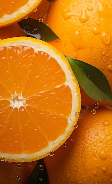 Tranches d'orange avec des gouttes d'eau Generative AI