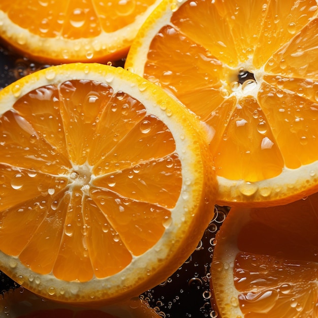 Tranches d'orange avec des gouttes d'eau Generative AI