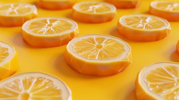 Les tranches orange ont la forme de polygones et sont illustrées en 3D sur un fond jaune