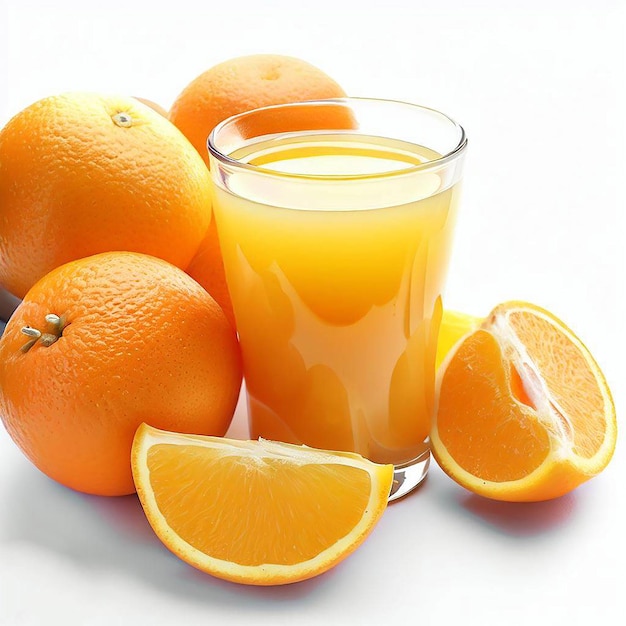 Tranches d'orange et un verre de jus d'orange