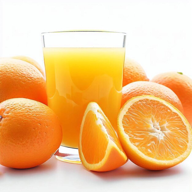 Tranches d'orange et un verre de jus d'orange
