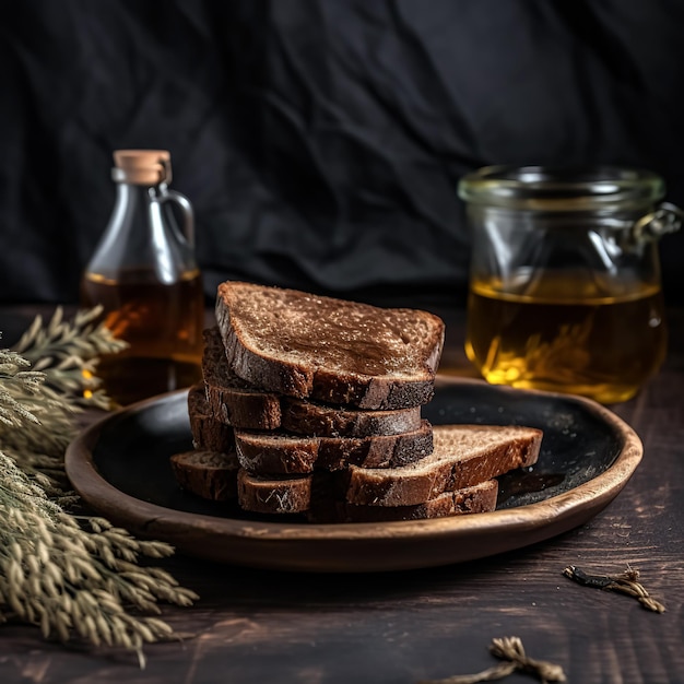 Tranches de pain de seigle grillées au sel et à l'huile de tournesol