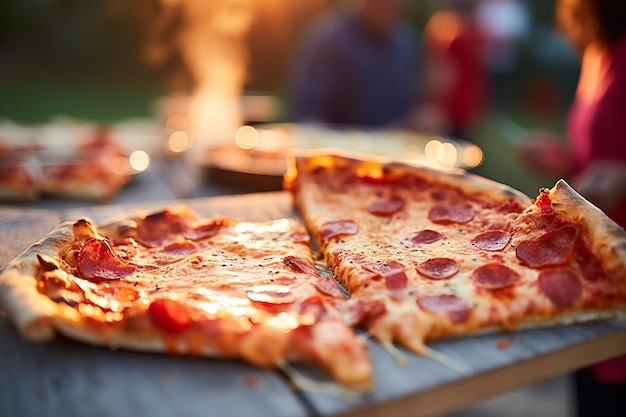 Des tranches de pizza servies lors d'une fête d'anniversaire