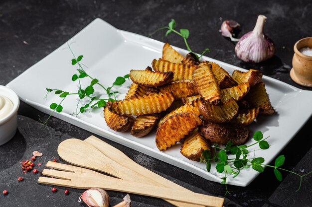 Tranches de pommes de terre au four sur fond clair