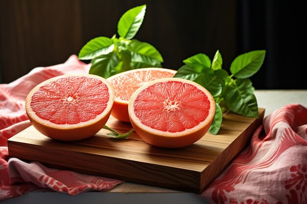 Des tranches de raisin frais rouge sur une planche de bois avec un couteau