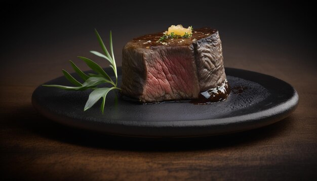 Tranches de steak de viande grillée épices romarin et poivre sur un fond en bois