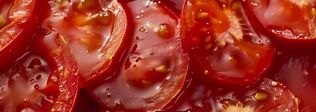 Des tranches de tomate dans du ketchup.