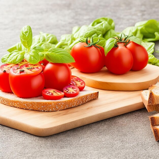 Tranches de tomates rouges sur du pain