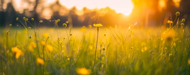 Tranquille printemps été nature gros plan et fond de forêt floue IA générative