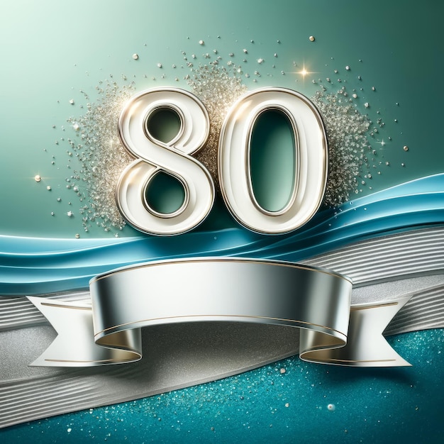 Photo tranquille turquoise 80e anniversaire avec un numéro scintillant