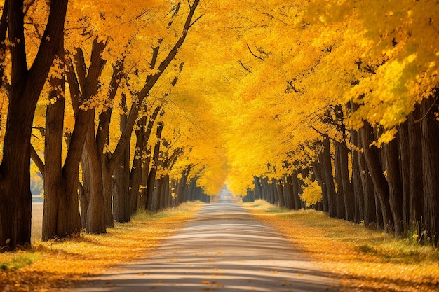 Tranquillité bordée d'arbres Route de campagne pittoresque en plein feuillage