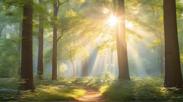 Photo la tranquillité de la forêt ensoleillée