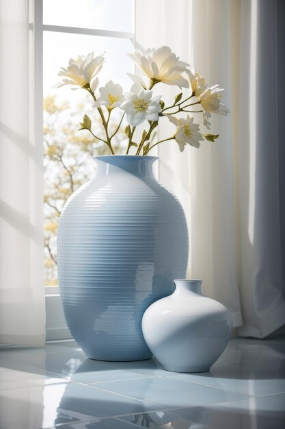 Une tranquillité gracieuse L'élégance sereine d'un vase en porcelaine blanche à la lumière naturelle