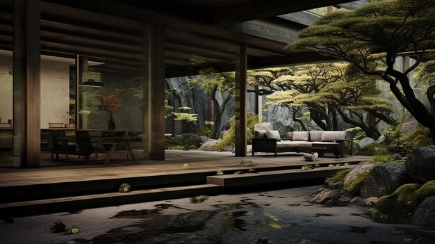 Photo la tranquillité intemporelle wabisabi conception du paysage du patio intérieur