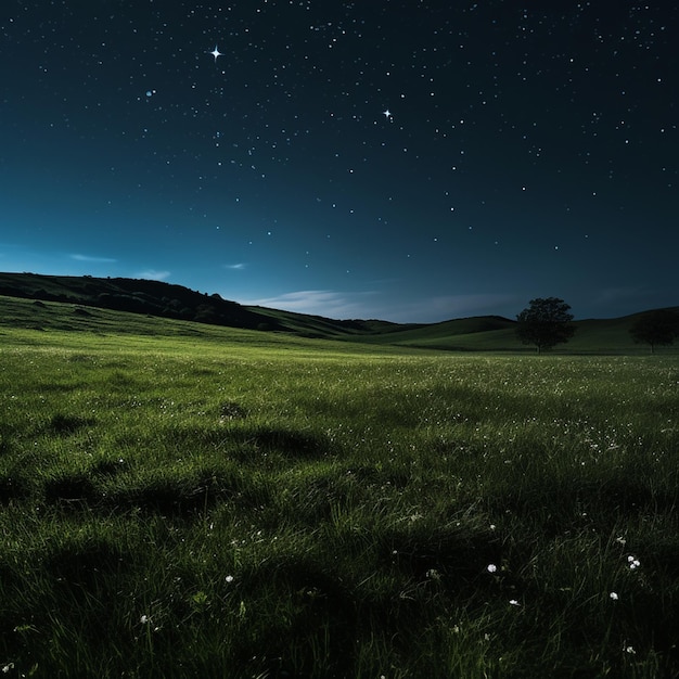 La tranquillité nocturne Une prairie minimaliste sous le ciel nocturne