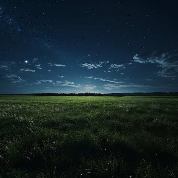 La tranquillité nocturne Une prairie minimaliste sous le ciel nocturne