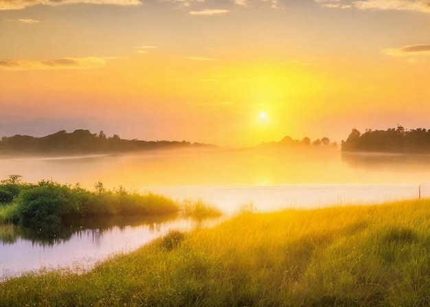 Photo la tranquillité, la sérénité, le paysage de l'horizon doux, le papier peint de l'heure d'or.