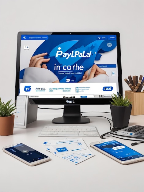 Transactions financières avec logo PayPal sur un écran 3