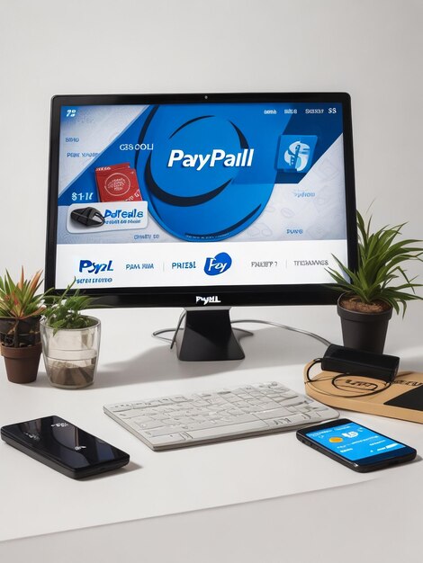 Photo transactions financières avec logo paypal sur un écran 3