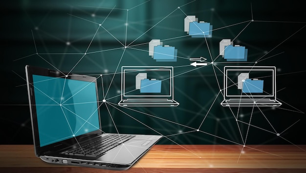 Transfert de fichiers entre ordinateurs portables sur écran virtuel et ordinateur portable