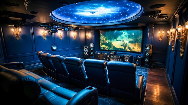 Transformez votre maison en une oasis de cinéma privée avec cette salle de divertissement de luxe Des sièges confortables une ambiance sombre et un équipement de pointe préparent le terrain pour une expérience cinématographique