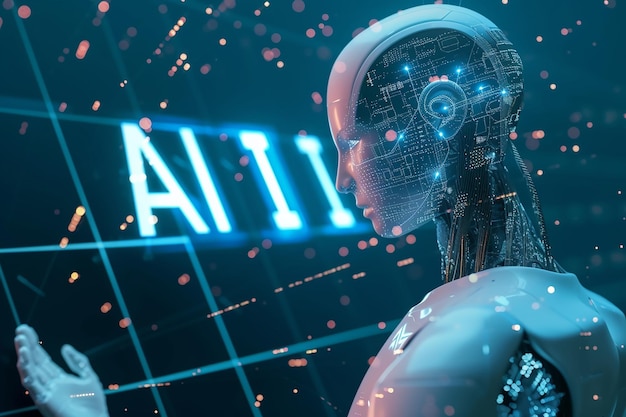 Le transhumanisme avec les lettres AI en arrière-plan