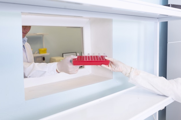 Photo transmission d'échantillons génétiques stériles avec des tubes à essai pour bandelettes pcr