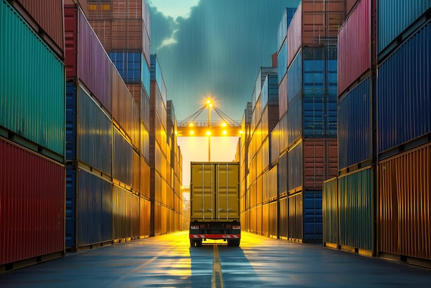 Transport de conteneurs par camions sur le territoire des terminaux portuaires de navires