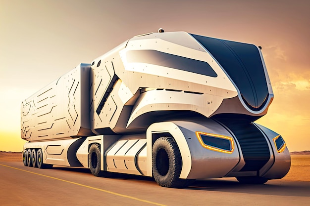 Transport de fret autonome par camion spécial futuriste du futur IA générative