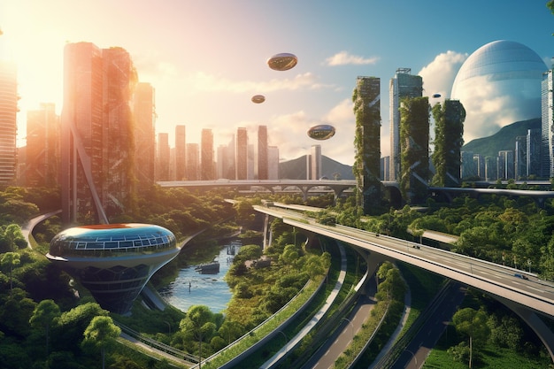 Transport futuriste Énergie propre et concepts de ville intelligentexA
