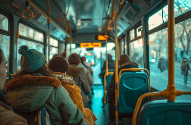 Transport intérieur en bus et personnes se déplaçant dans les transports en commun pour le service de transport en commun