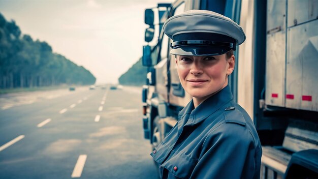 Photo transporteur ou chauffeur de camion en casquette de conducteur