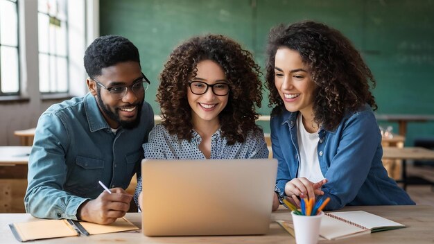 Travail d'équipe sur l'ordinateur portable des enseignants