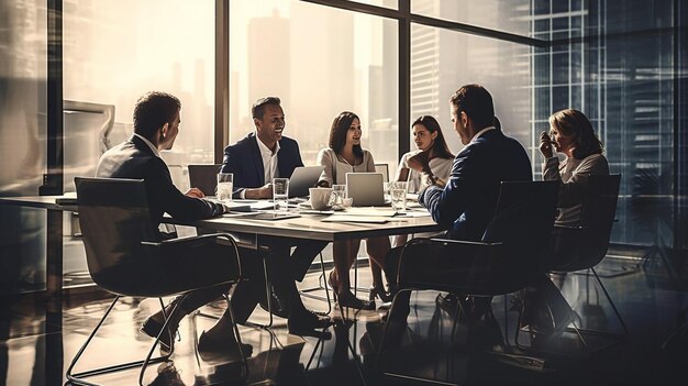 Photo travail d'équipe rencontre des hommes d'affaires dans le bureau collaboration technologie et travailleurs hommes ou employés planifient la recherche de ventes ou la stratégie financière de l'entreprise