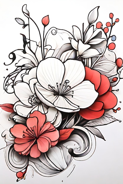 Photo travail de ligne seulement dessin de jolies fleurs abstraites pour une conception de manche de tatouage