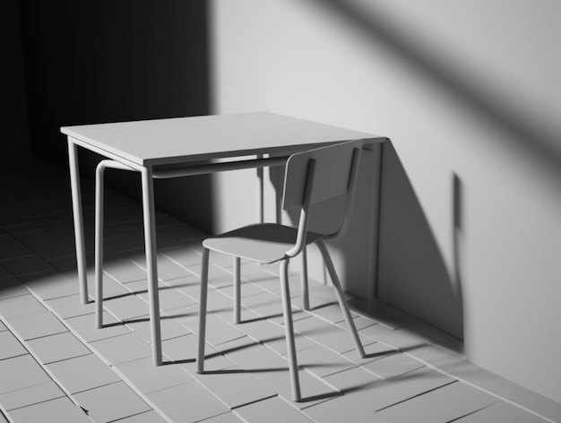 Travailleur de bureau à table et chaise blanches