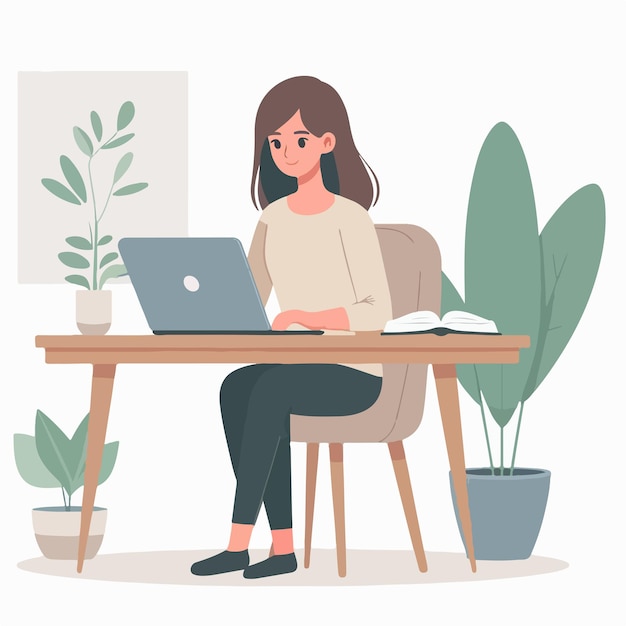 travailleur de bureau vectoriel avec ordinateur portable