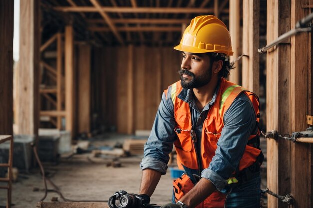 Travailleur Professionnel En Vêtements Réfléchissants Et Casque De Sécurité  Debout Vue De Face