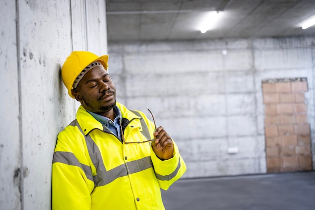 Photo travailleur de la construction fatigué pensant à quitter un emploi