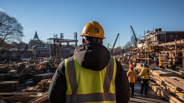 Travailleur de la construction en hommage à la fête du Travail honorant le dévouement à la diligence dans l'industrie manufacturière