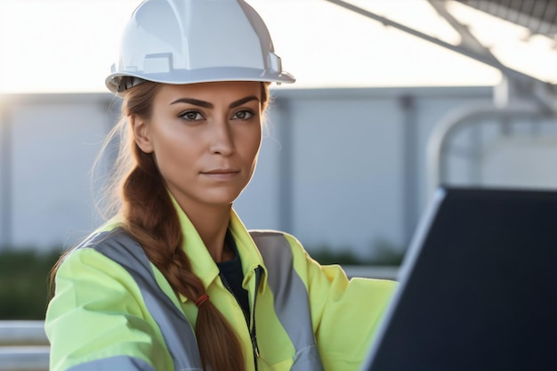 Travailleur féminin et masculin sur chantier avec un chapeau orange et jaune fait avec générative ai