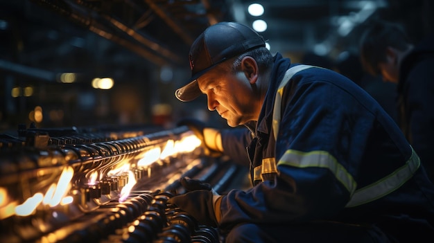 Travailleur industriel travaillant dans une usine métallurgique Concentration sélective IA générative