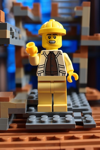 Un travailleur lego avec un casque de sécurité jaune