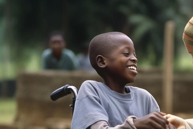 un travailleur médical examinant un garçon dans un fauteuil roulant