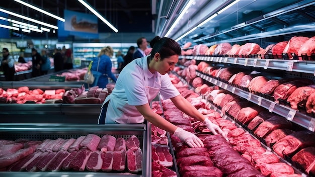 Travailleur d'organisation de supermarché dans le département de la viande