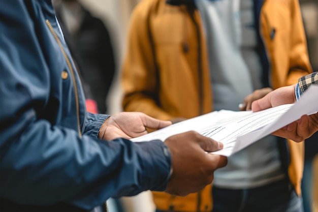 Photo travailleur remettant une demande de visa à un homme