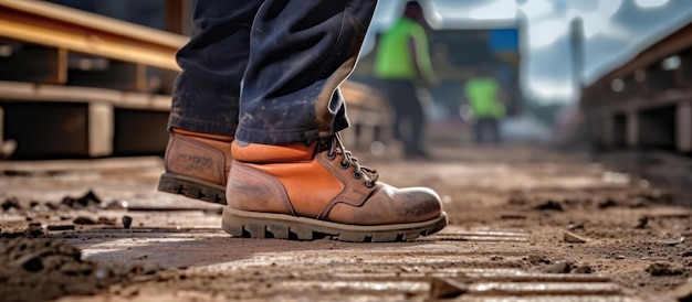 Photo travailleur de la sécurité des bottes sur le chantier