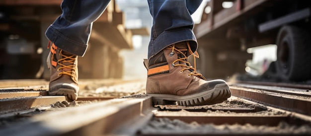 Travailleur de la sécurité des bottes sur le chantier